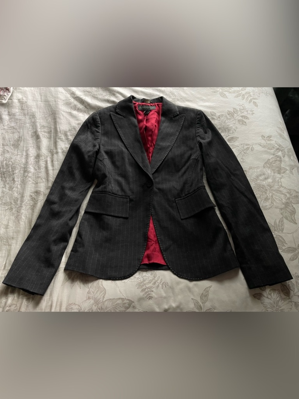 Banana Republic Y2K Pinstripe Blazer 2 Contrast Stitch Academia Preppy Old Money